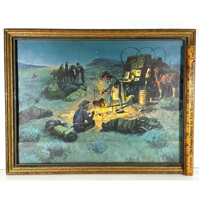 Green Mid 20th Century Charlie Dye "Western Sunrise" Lithograph - Framed Art Deco Cowboy Print For Sale - Image 8 of 9