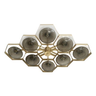 21st Century Hive Satin Brass Smoky Bubbles Murano Flush Mount by Fabio LTD For Sale
