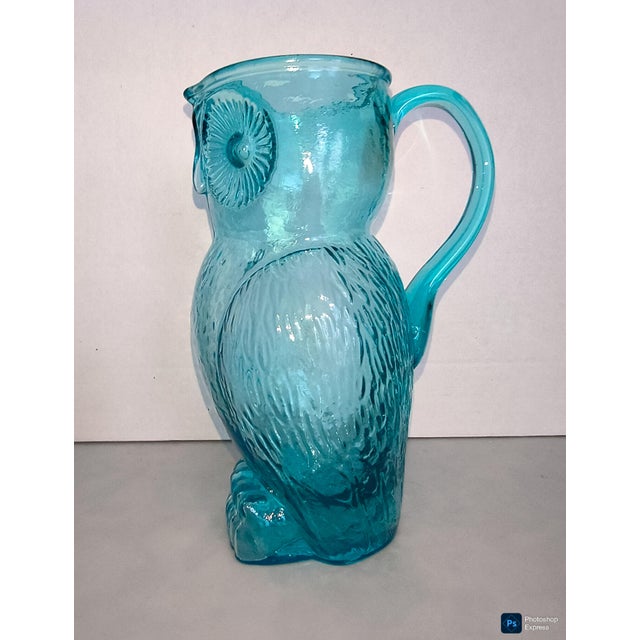 vintage aqua glass owl shaped pitcher excellent condition 8" tall