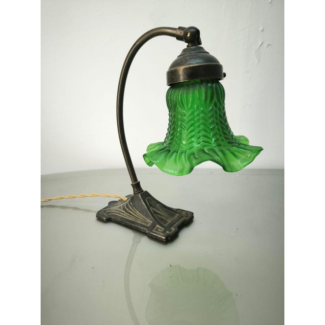 1960s Brass Table Lamp with Green Glass, 1960s For Sale - Image 5 of 8