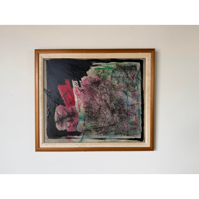 Mid-Century Modern 1960’s Vintage Expressionist Abstract Acrylic on Canvas Painting – Signed For Sale - Image 3 of 12