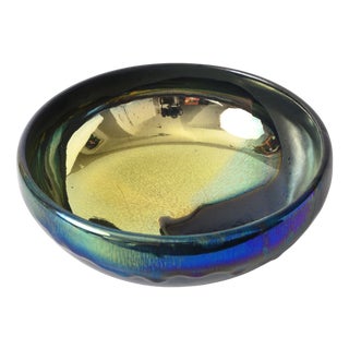 Vintage Iridescent Glaze Studio Pottery Bowl, 1980s For Sale