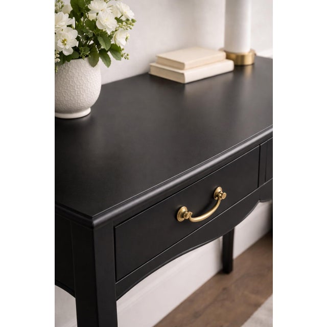 Late 20th Century Late 20th Century French Provincial Style Matte Black Bedside Table / Writing Desk With Bronze Hardware — 35.5” For Sale - Image 5 of 10