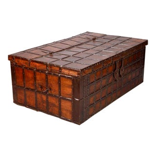 19th Century XL Anglo-Indian Iron Bound Teak Trunk For Sale