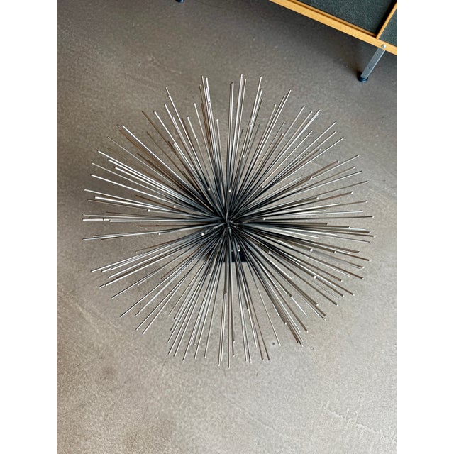 Silver Global Views Metal Starburst Urchin Tabletop Sculpture Marble Base Plinth Brutalist Metal Industrial Sputnik For Sale - Image 8 of 12