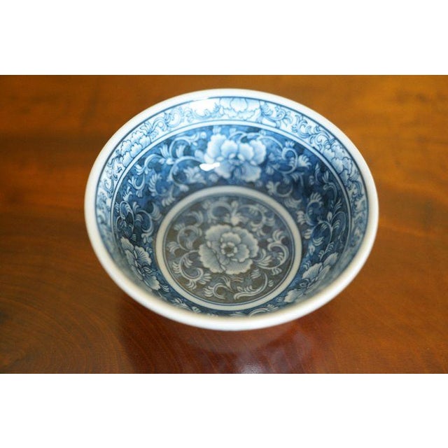 Ceramic Late 20th Century Contemporary Chinese Blue and White Porcelain Bowl With Floral Scroll Decoration For Sale - Image 7 of 7