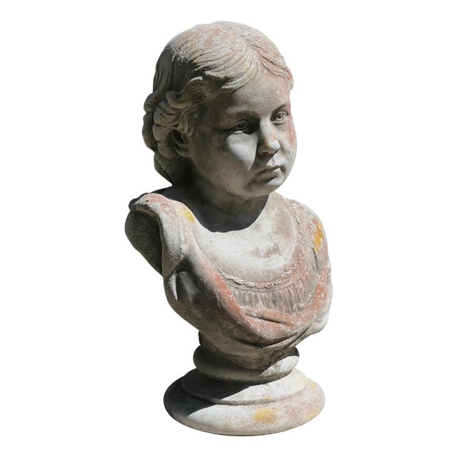 Garden Statue Head and Shoulder Bust of a Young Girl, 1950 For Sale