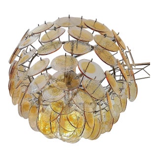 1970s Murano Amber Glass Disc Chandelier by Vistosi for Mazzega – Italian Modern Elegance For Sale