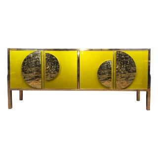 Modern Yellow Four Door Sideboard With Venetian Glass Available - Made in Italy For Sale