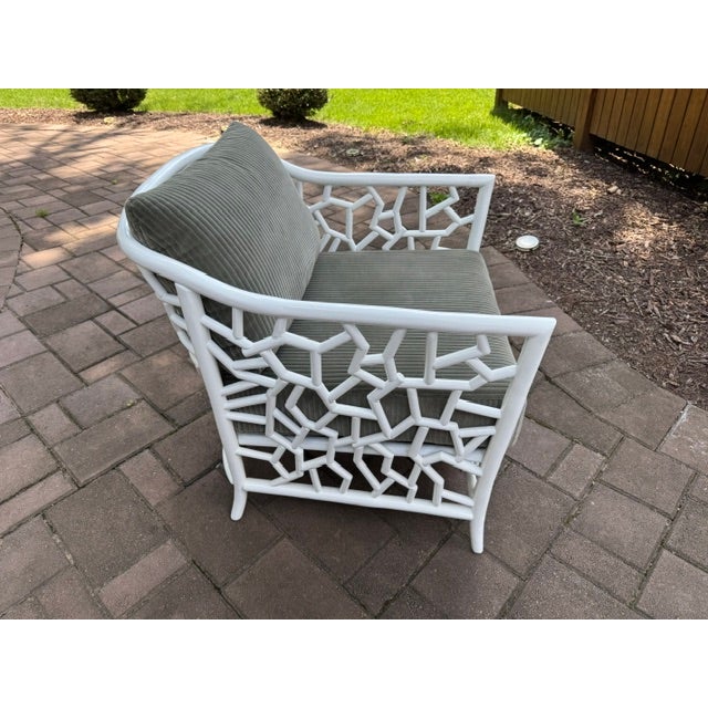 Coastal White Rattan Lounge Chair For Sale - Image 3 of 5