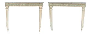 Maison Jansen Marble Top Painted Console Tables - a Pair