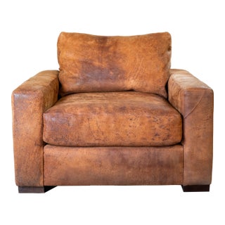 Restoration Hardware Destroyed Italian Leather Maxwell Chair For Sale