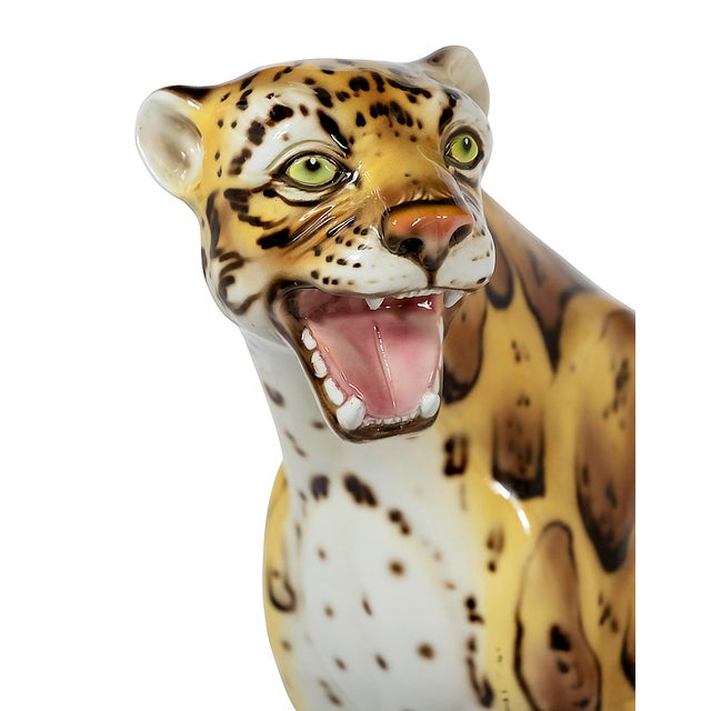Mid-Century Modern Large Vintage Italian Hand Made Glazed Ceramic Serval Sculpture, 1980s For Sale - Image 3 of 7