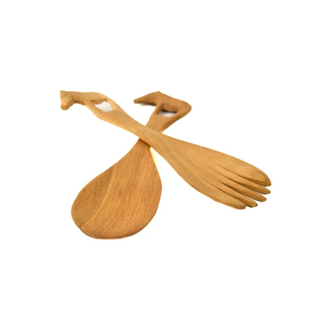 Early 20th Century Carved Wood Serving Spoon Set For Sale - Image 4 of 6
