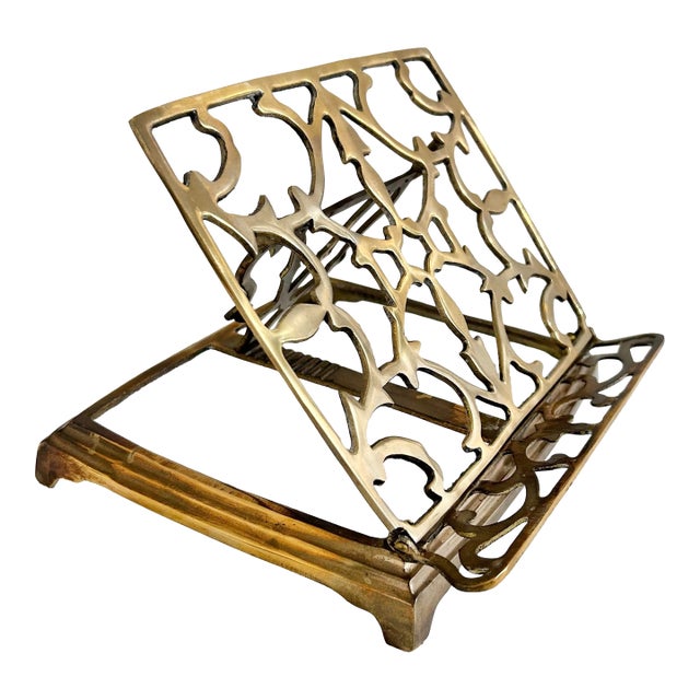 Vintage Ornate Brass Folding Book Stand For Sale