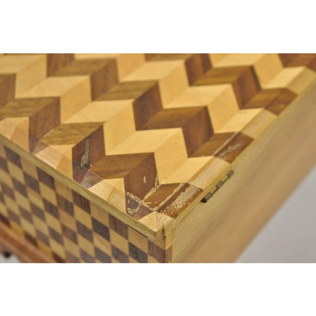 Brown Mid 20th Century Arts & Crafts Mahogany Wood Checkerboard Inlay Handmade Trinket Jewelry Box For Sale - Image 8 of 12