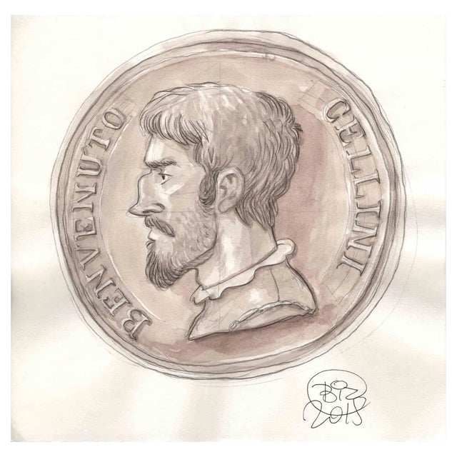 Vincenzo Bizzarri, Benvenuto Cellini on Coin, Illustration, 2015 For Sale