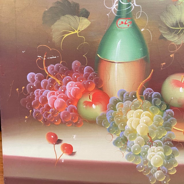 Textile "Wine and Grapes" Still Life Painting on Canvas For Sale - Image 7 of 10