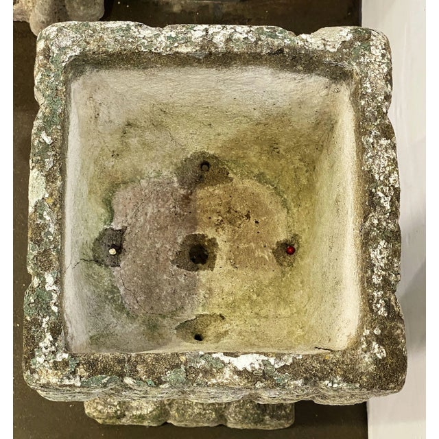 English Square Pedestal Garden Planters With Cobblestone Relief (Four Available) For Sale - Image 10 of 12