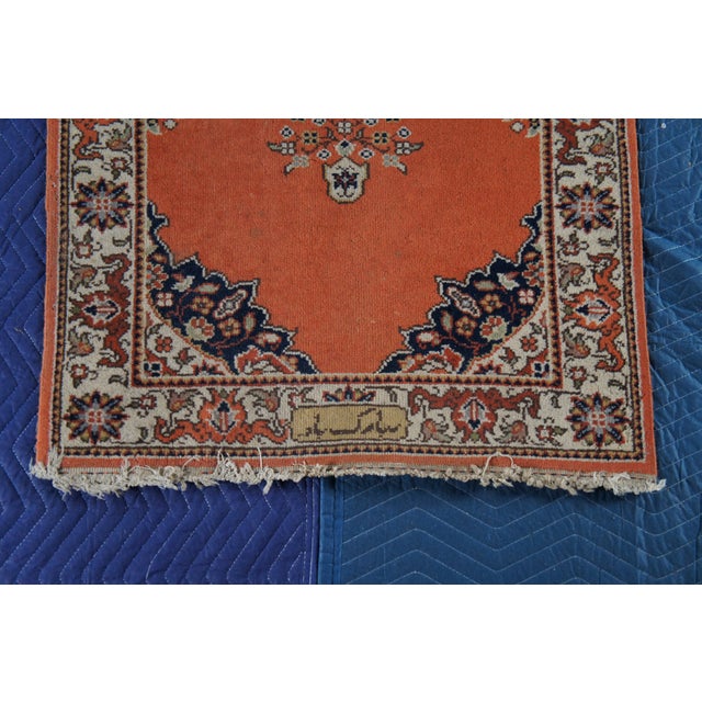 Vintage Hand Knotted Wool Geometric Medallion Orange Rug Runner Signed 3' X 8' For Sale - Image 4 of 11