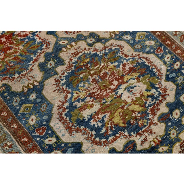 19th Century Antique Malayer Rug With Floral Medallion in Indigo, Terracotta & Sage For Sale In New York - Image 6 of 8