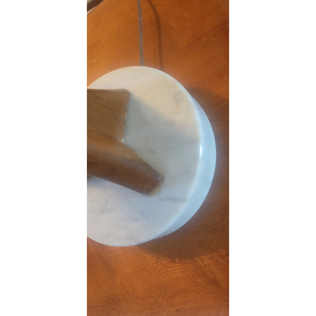 Brown 1960's Sculptural Mid-Century Wood Table Lamps With Carrara Marble Base - A Pair For Sale - Image 8 of 18