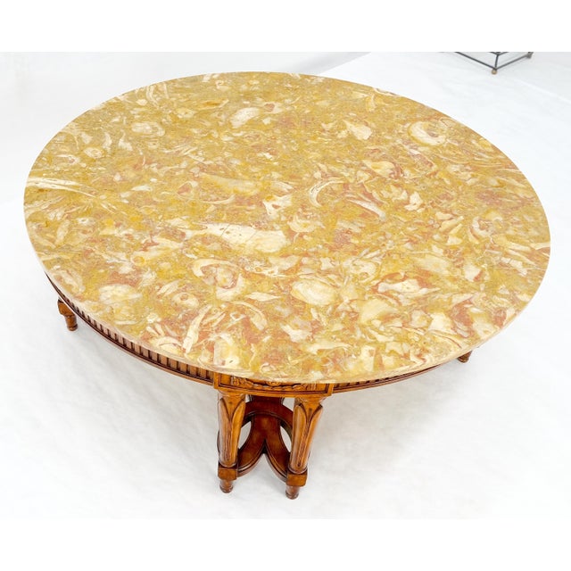 Tan Carved Mahogany 44 Round Marble Top Regency Style Coffee Center Table For Sale - Image 8 of 9