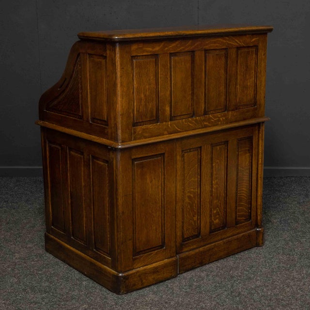 Edwardian Oak Roll Top Desk, 1890s For Sale - Image 14 of 18