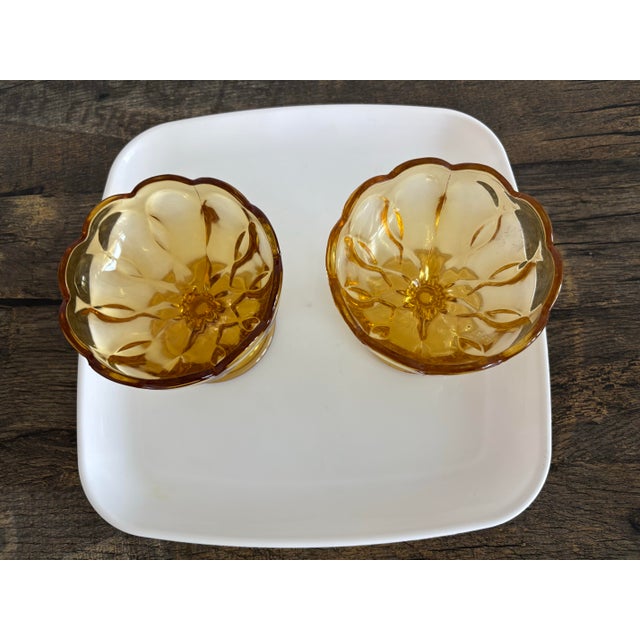 Vintage Anchor Hocking Fairfield amber pedestal compote candy dishes set of 2.