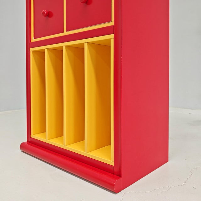 Vintage Yellow and Red Lacquered Vinyl Bookcase, 1980s For Sale - Image 11 of 18