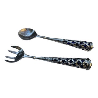 Art Deco Serving Cutlery in Cobalt Glass, 1920s, Set of 2 For Sale