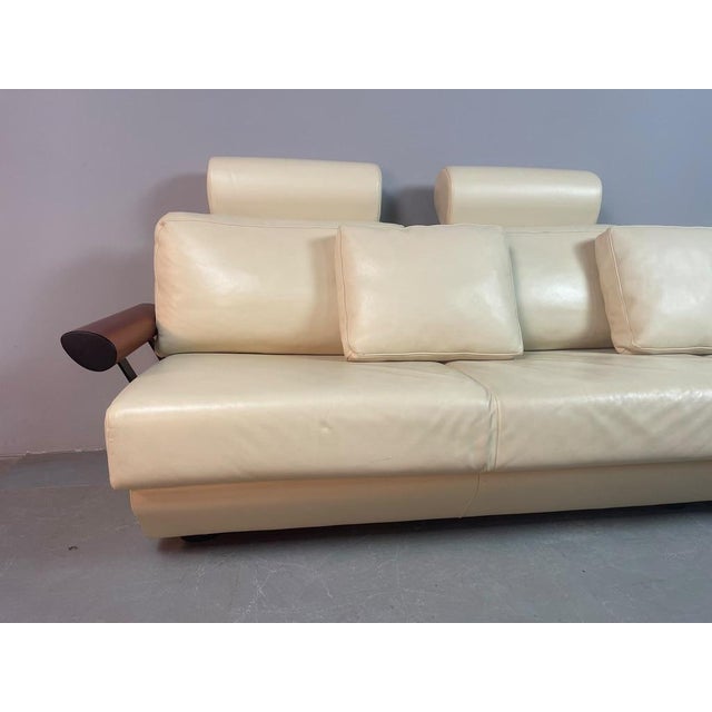 Mid-Century Italian Cream Leather Landscape Sofa with Chaise Longue and Integrated Table from Frighetto, Italy, 1980s, Set of 2 For Sale - Image 16 of 18