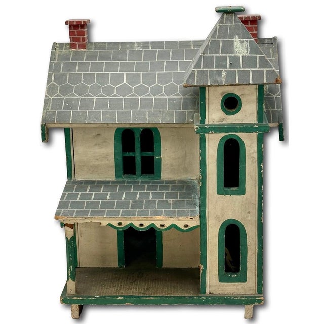 Nice Antique American Hand Made & Painted Wood Folk Art Victorian Style Birdhouse - 18 Inches Tall - Circa Early 1900s For Sale - Image 4 of 18