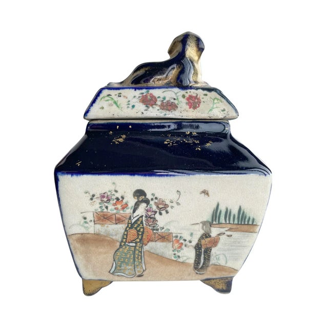 Japanese Antique Japanese Meiji Satsuma Porcelain Koro Incense Burner With Shishi For Sale - Image 3 of 7