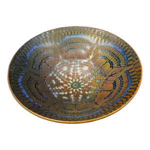 Mid 20th Century James Signed Large Handcrafted Thrown Clay Stoneware Art Pottery Bowl