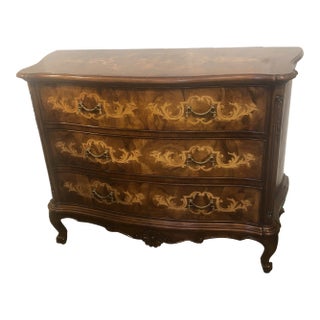 1990s Italian 3 Drawer Shaped Walnut Chest of Drawers For Sale
