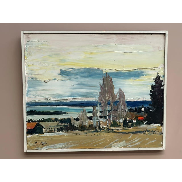 Harry Sahlin, Houses by the Shore, 1975, Oil on Panel, Framed For Sale - Image 14 of 18