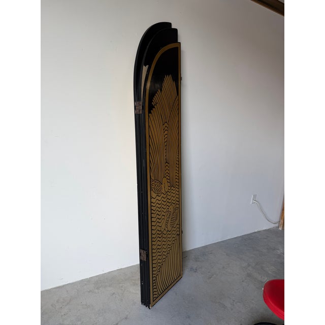 Vintage Art Deco Asian-Style Four-Panel Folding Screen - Room Divider For Sale - Image 12 of 12