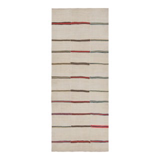 Vintage Kilim Rug in Off-White, Red and Blue Stripe Patterns, Panel Style For Sale
