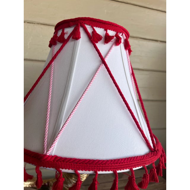 English Mid 20th Century Safari Bohemian Safari Table Lamp With Custom Shade & Faux Gilded Buffalo Horn For Sale - Image 3 of 12