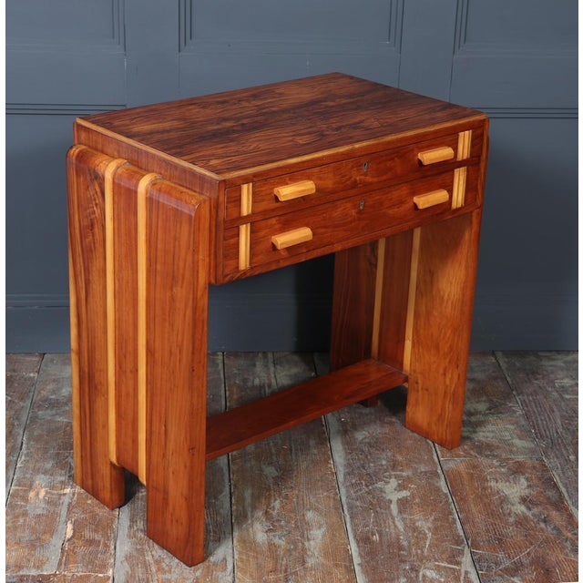 English Art Deco Walnut and Inlaid Console Table, 1930 For Sale - Image 6 of 18