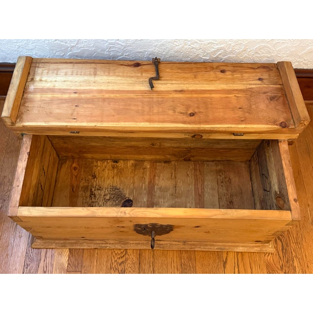 Arhaus Vintage Spanish Colonial Style Pine Trunk Blanket Chest With Iron Hardware For Sale - Image 4 of 9