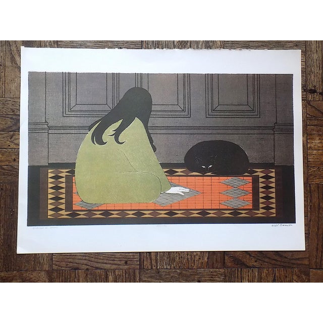 This vintage lithograph (offset) after the well listed U.S. artist Will Barnet (NY 1911-2012) depicts a young woman...