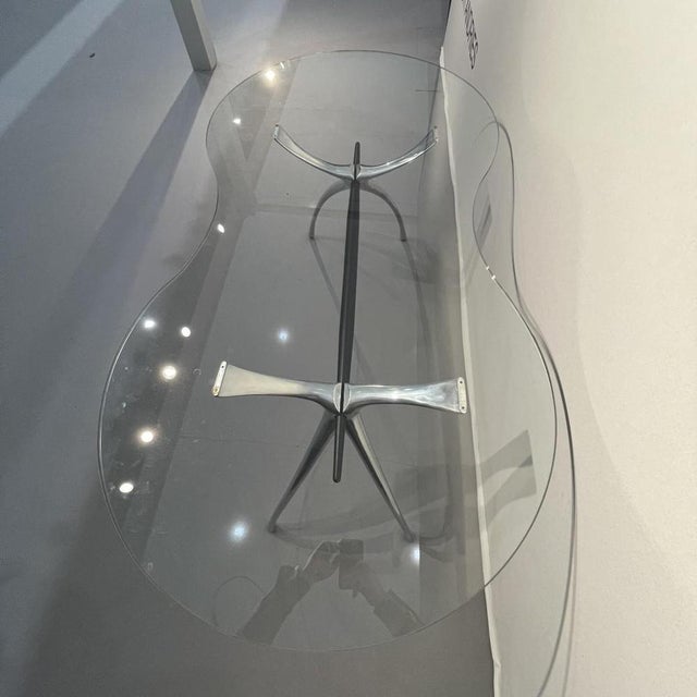 Desk in Brushed Aluminium and Kidney Glass by Bernard Dequet for Protis Design, France, 1990 For Sale - Image 11 of 14
