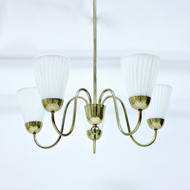Mid-Century Modern Swedish Modern Brass Chandelier from Bergboms, 1940s For Sale - Image 3 of 11
