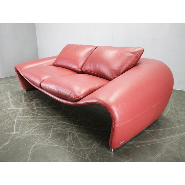 Italian Red Leather Sofa by Divanotti, Postmodern, 1990s For Sale - Image 14 of 18