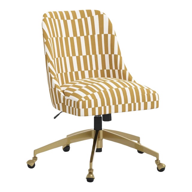 Brynn Office Chair with Gold Base in Jump Stripe Mustard For Sale