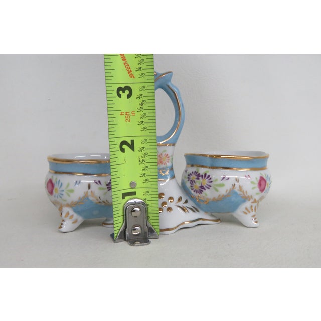 Limoges China Double Open Salt Cellar With Handle Vintage Hand Painted 4696b For Sale - Image 10 of 15