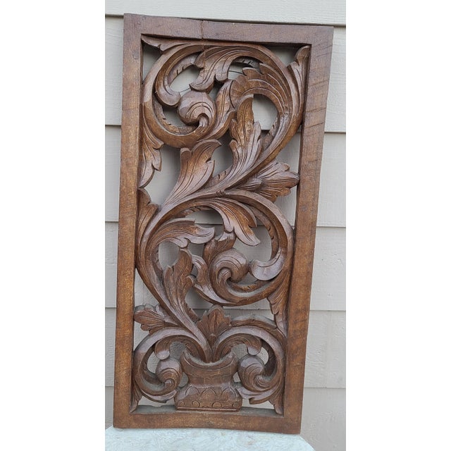 Wood Vintage 1990s Carved Wood Botanical Italian Rococo Motif Wall Accent For Sale - Image 7 of 7