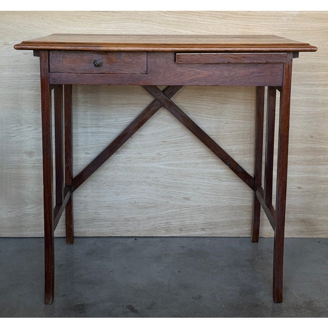 Spanish Baroque Dark Walnut Work Side Table With Drawer, Restored